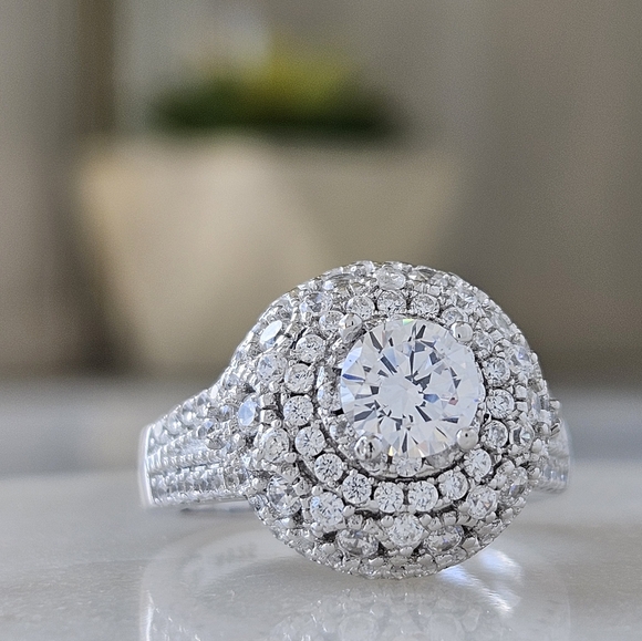 Vintage Style Victorian Double Halo Ring,  925 Sterling Silver - Picture 7 of 9